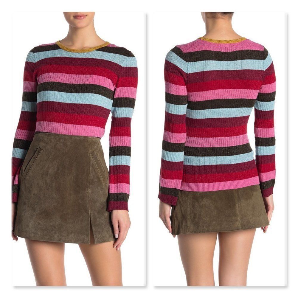 BLANKNYC Metallic Stripe Rib Knit Sweater sz Large